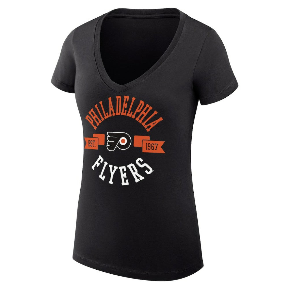 Philadelphia Flyers G-III 4Her by Carl Banks Women's Super-Slim Fit Lightweight City Graphic V-Neck T-Shirt - Black - NHL 200593359