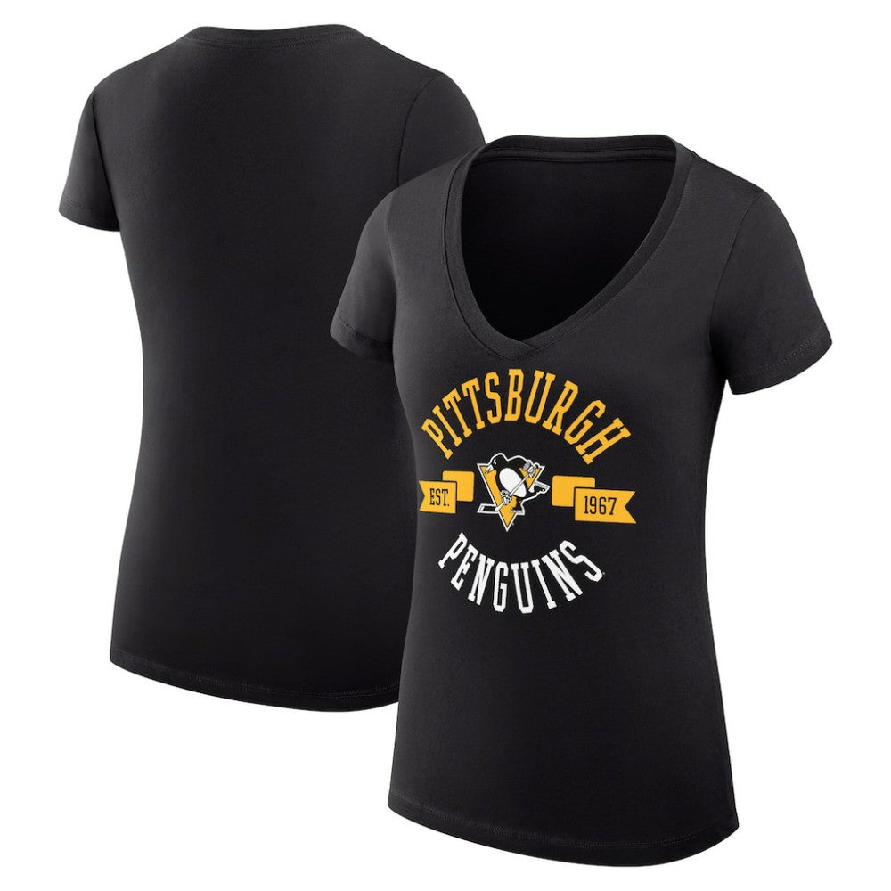 Pittsburgh Penguins G-III 4Her by Carl Banks Women's Super-Slim Fit Lightweight City Graphic V-Neck T-Shirt - Black - NHL 200593361