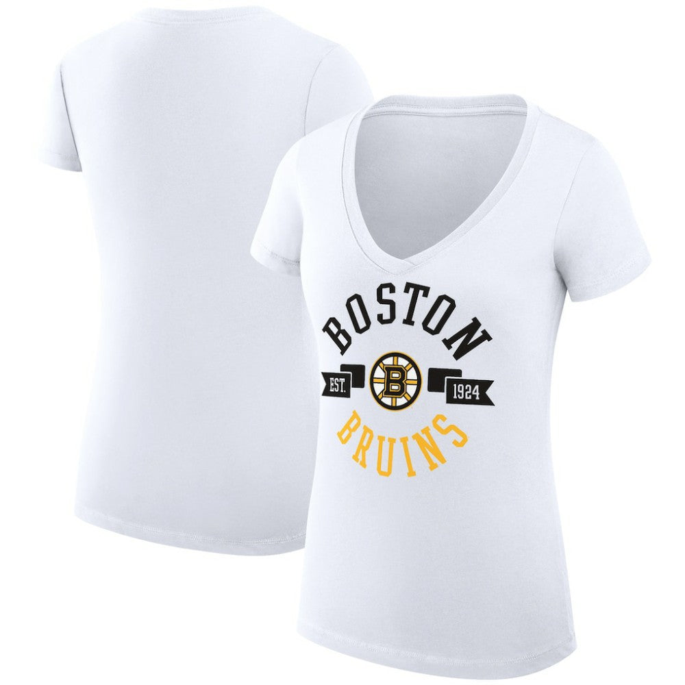 Boston Bruins G-III 4Her by Carl Banks Women's Super-Slim Fit Lightweight City Graphic V-Neck T-Shirt - White - NHL 200593366