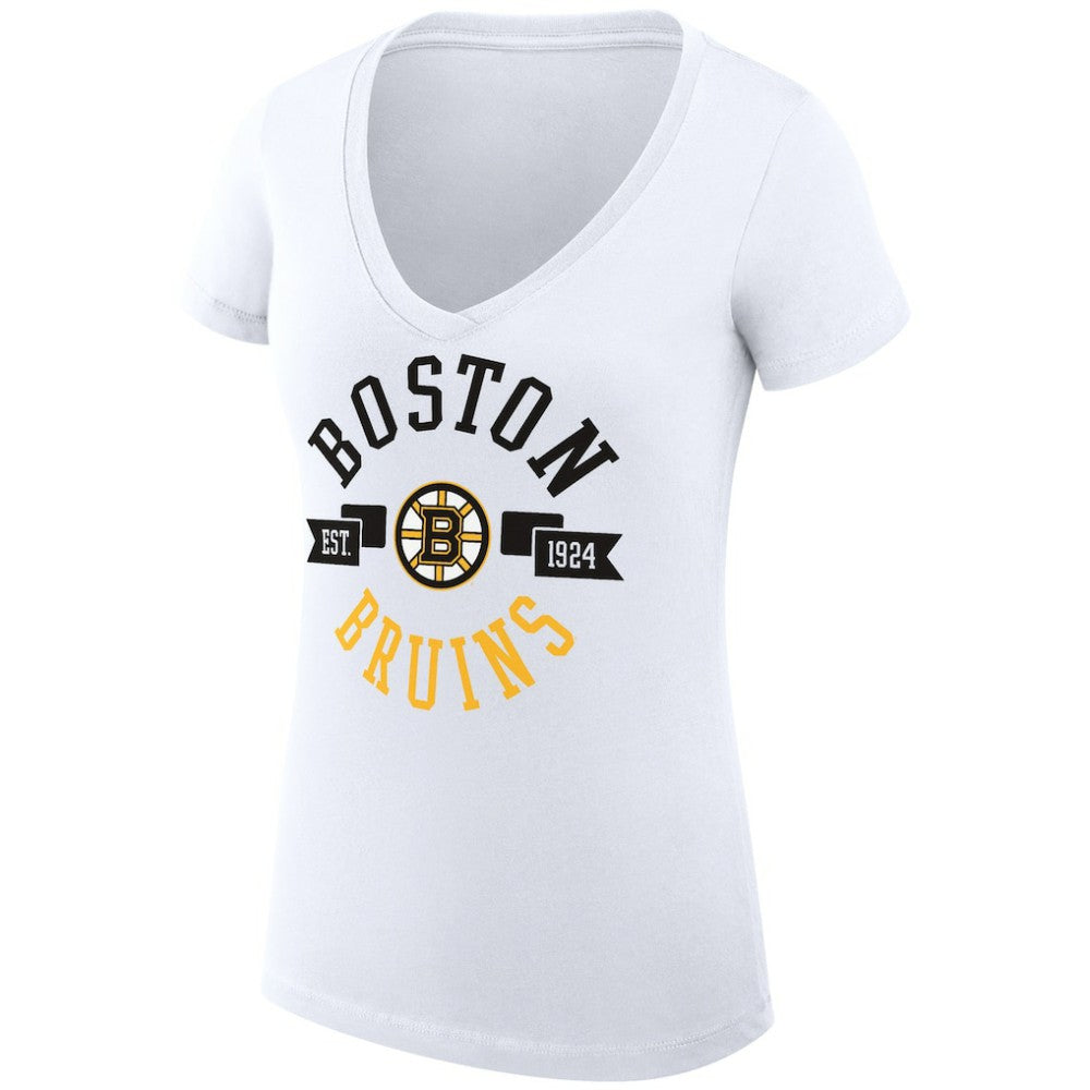 Boston Bruins G-III 4Her by Carl Banks Women's Super-Slim Fit Lightweight City Graphic V-Neck T-Shirt - White - NHL 200593366