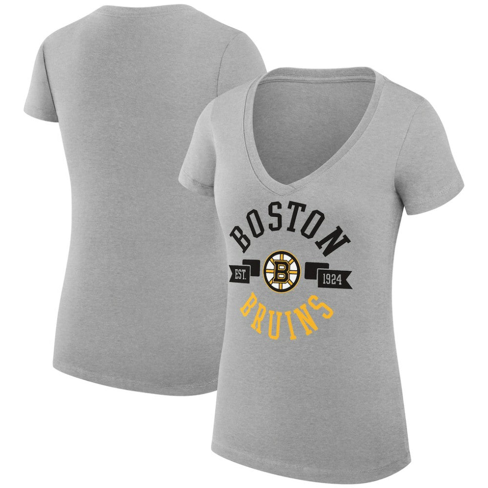 Boston Bruins G-III 4Her by Carl Banks Women's Super-Slim Fit Lightweight City Graphic V-Neck T-Shirt - Heather Gray - NHL 200593369