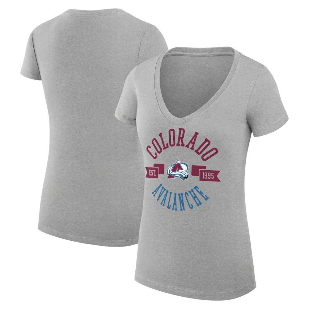 Colorado Avalanche G-III 4Her by Carl Banks Women's Super-Slim Fit Lightweight City Graphic V-Neck T-Shirt - Heather Gray - NHL 200593378