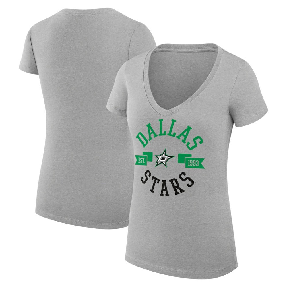 Dallas Stars G-III 4Her by Carl Banks Women's Super-Slim Fit Lightweight City Graphic V-Neck T-Shirt - Heather Gray - NHL 200593380