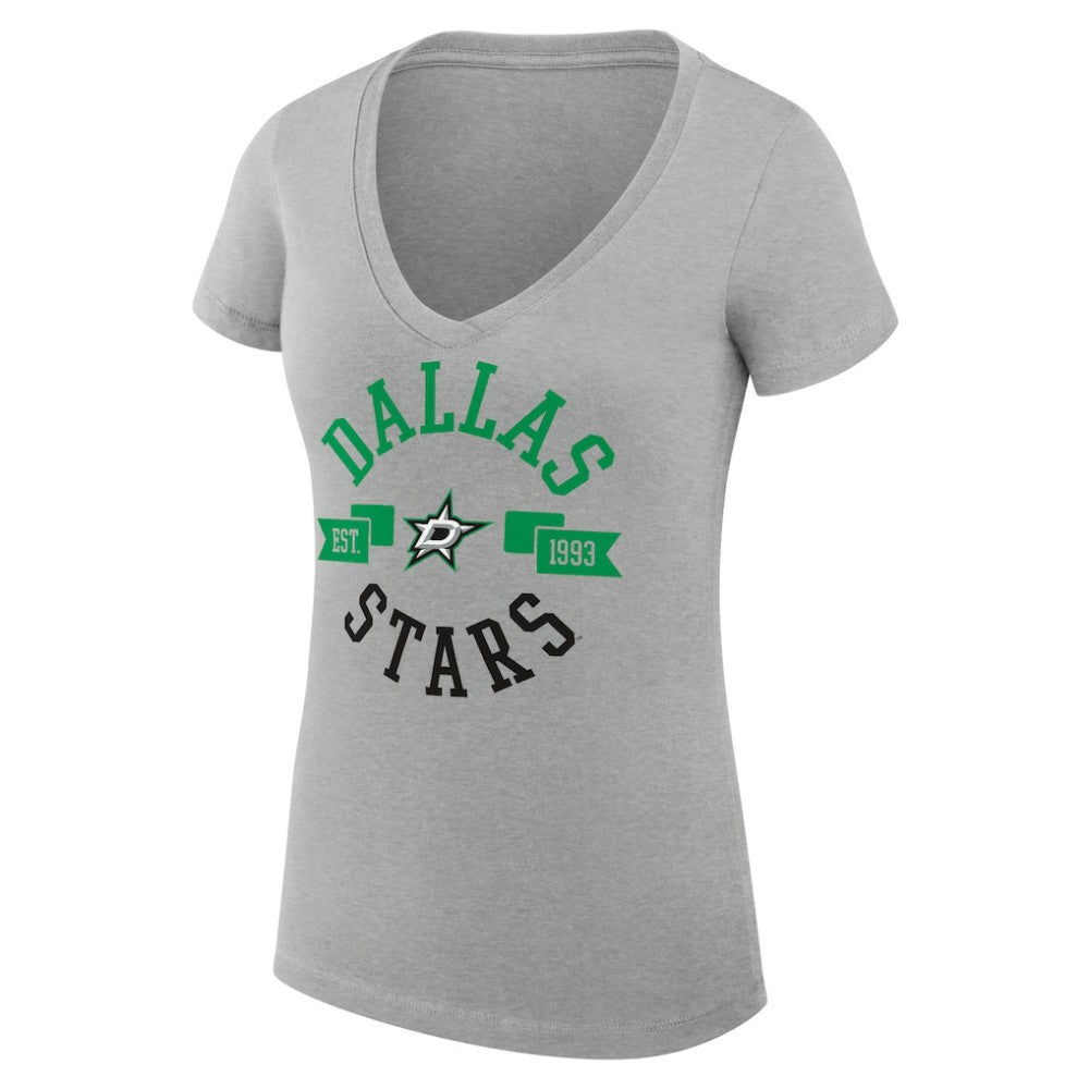 Dallas Stars G-III 4Her by Carl Banks Women's Super-Slim Fit Lightweight City Graphic V-Neck T-Shirt - Heather Gray - NHL 200593380