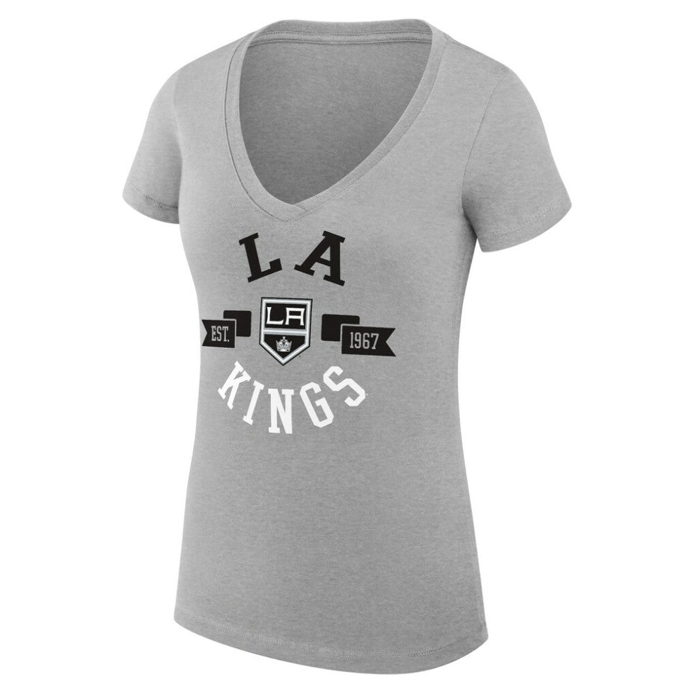Los Angeles Kings G-III 4Her by Carl Banks Women's Super-Slim Fit Lightweight City Graphic V-Neck T-Shirt - Heather Gray - NHL 200593387