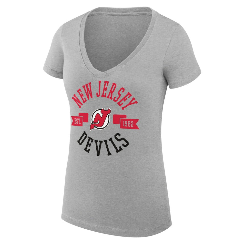 New Jersey Devils G-III 4Her by Carl Banks Women's Super-Slim Fit Lightweight City Graphic V-Neck T-Shirt - Heather Gray - NHL 200593394
