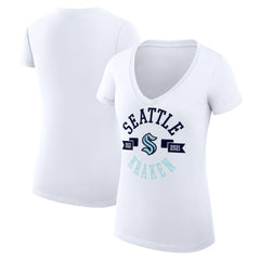 Seattle Kraken G-III 4Her by Carl Banks Women's Super-Slim Fit Lightweight City Graphic V-Neck T-Shirt - White - NHL 200593417