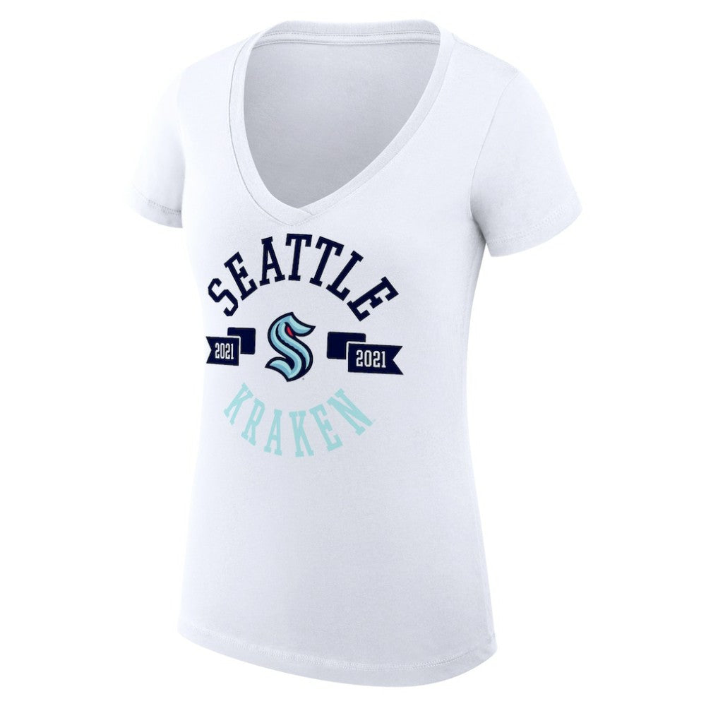 Seattle Kraken G-III 4Her by Carl Banks Women's Super-Slim Fit Lightweight City Graphic V-Neck T-Shirt - White - NHL 200593417