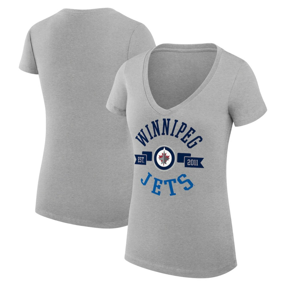 Winnipeg Jets G-III 4Her by Carl Banks Women's Super-Slim Fit Lightweight City Graphic V-Neck T-Shirt - Heather Gray - NHL 200593424
