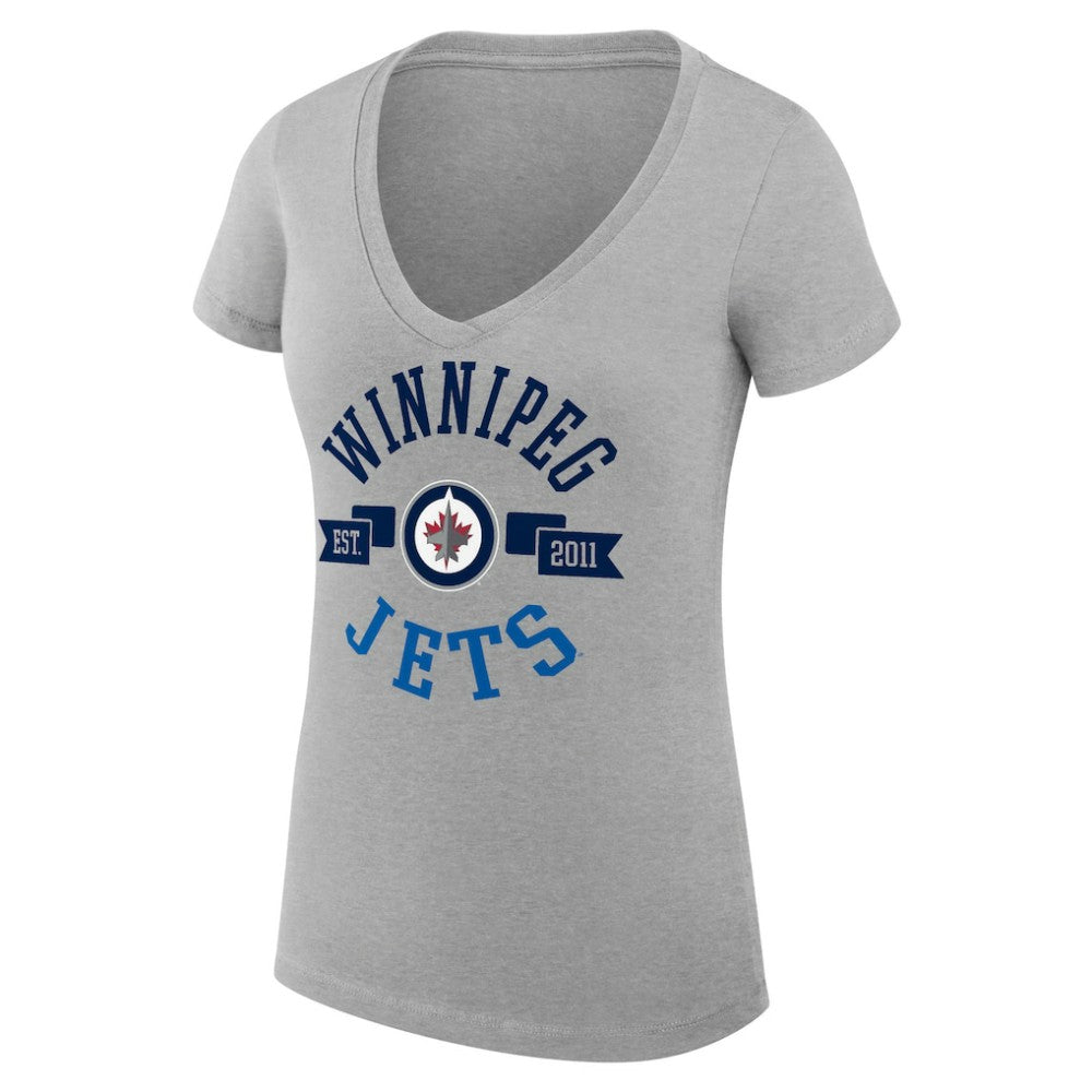 Winnipeg Jets G-III 4Her by Carl Banks Women's Super-Slim Fit Lightweight City Graphic V-Neck T-Shirt - Heather Gray - NHL 200593424
