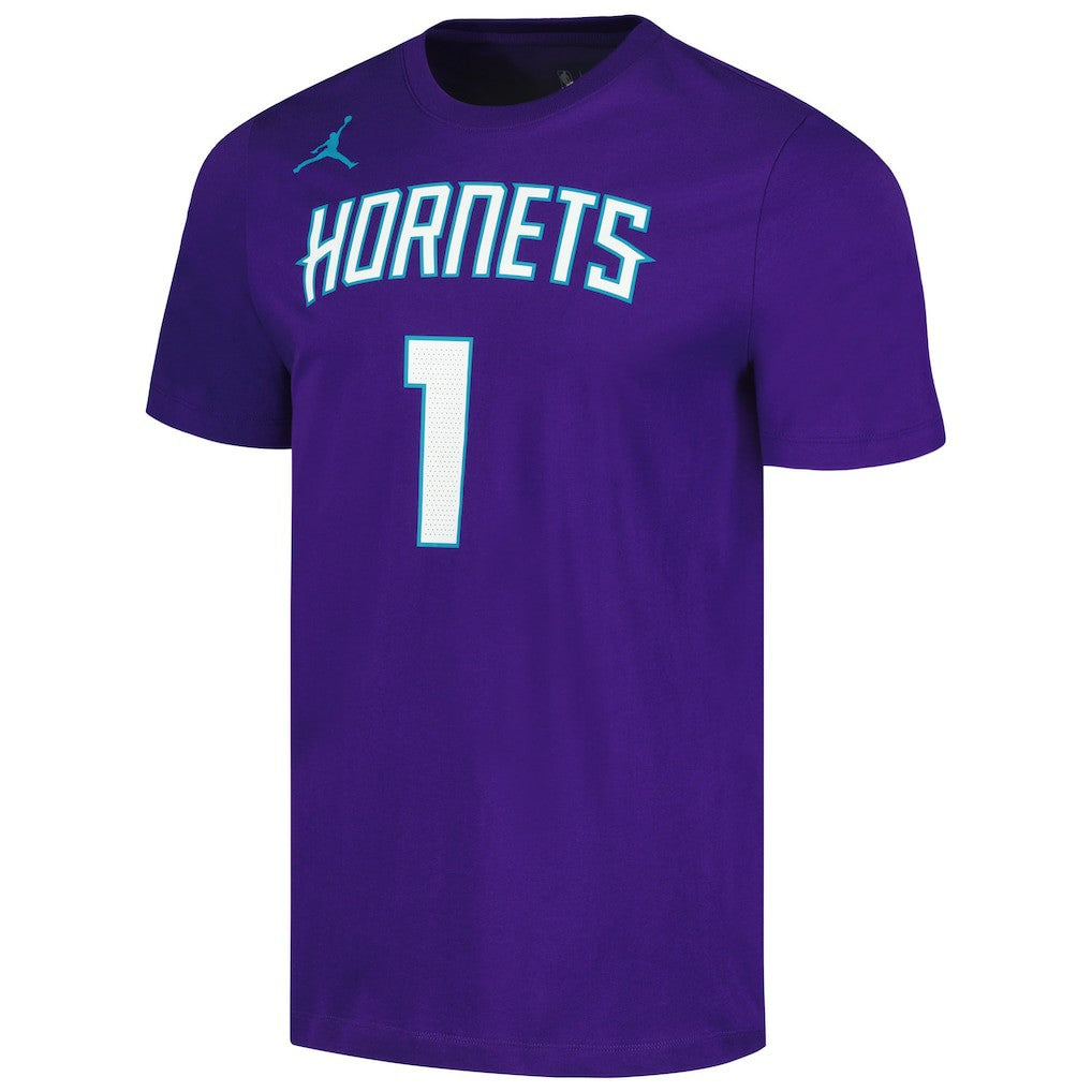 LaMelo Ball Charlotte Hornets Jordan Brand 2022/23 Statement Edition Name & Number T-Shirt Purple