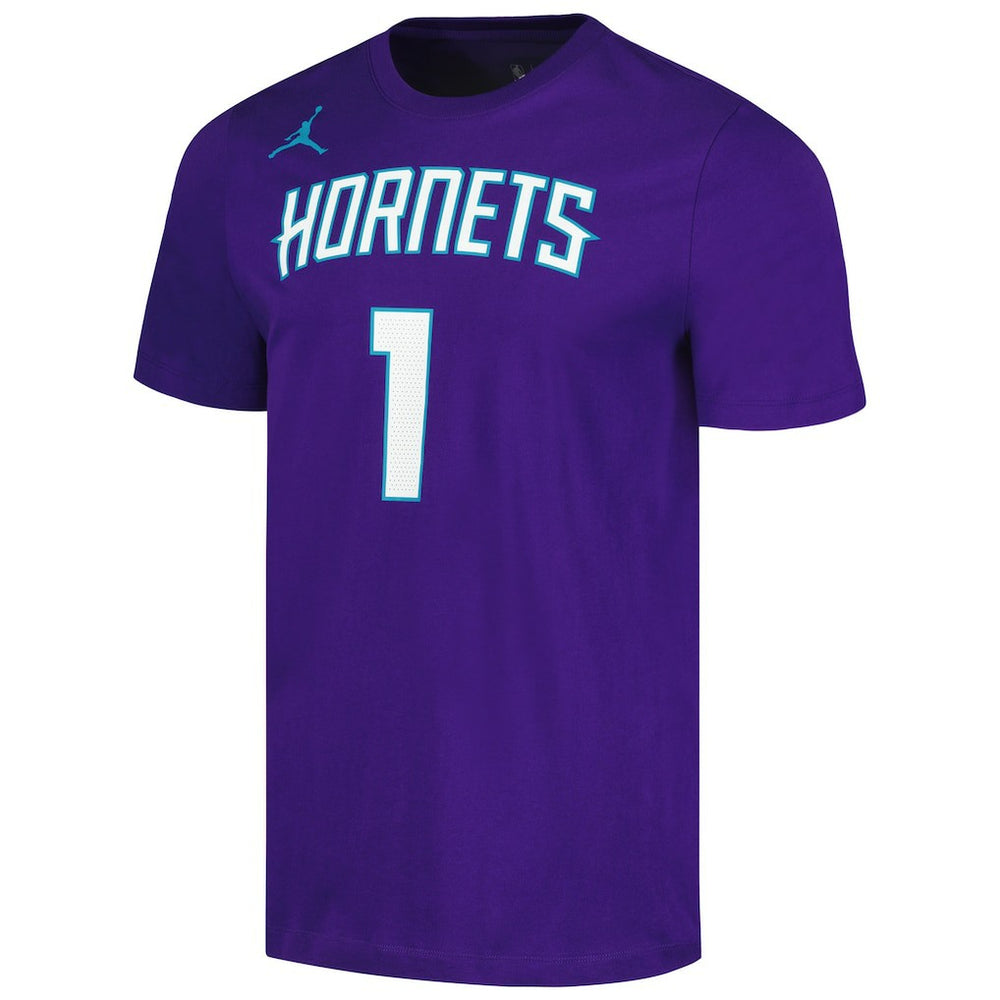 LaMelo Ball Charlotte Hornets Jordan Brand 2022/23 Statement Edition Name & Number T-Shirt Purple