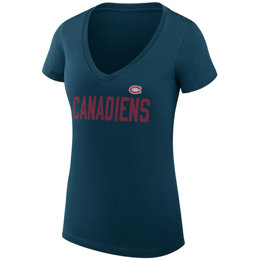 Montreal Canadiens G-III 4Her by Carl Banks Women's Super-Slim Fit Lightweight Dot Print Team V-Neck T-Shirt - Navy - NHL 200595304