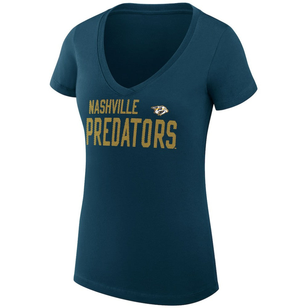 Nashville Predators G-III 4Her by Carl Banks Women's Super-Slim Fit Lightweight Dot Print Team V-Neck T-Shirt - Navy - NHL 200595305