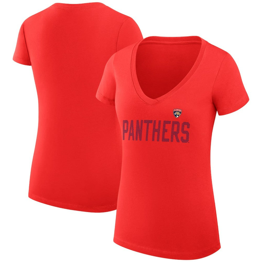 Florida Panthers G-III 4Her by Carl Banks Women's Super-Slim Fit Lightweight Dot Print Team V-Neck T-Shirt - Red - NHL 200595316
