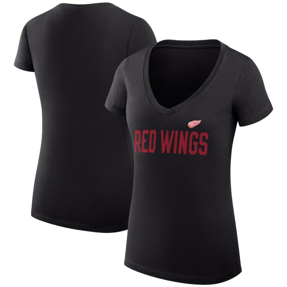 Detroit Red Wings G-III 4Her by Carl Banks Women's Super-Slim Fit Lightweight Dot Print Team V-Neck T-Shirt - Black - NHL 200595328