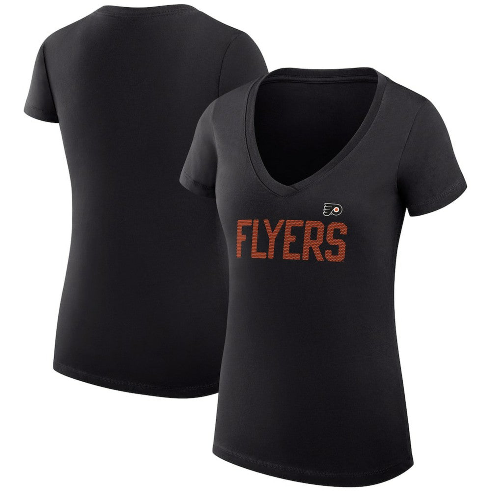 Philadelphia Flyers G-III 4Her by Carl Banks Women's Super-Slim Fit Lightweight Dot Print Team V-Neck T-Shirt - Black - NHL 200595333
