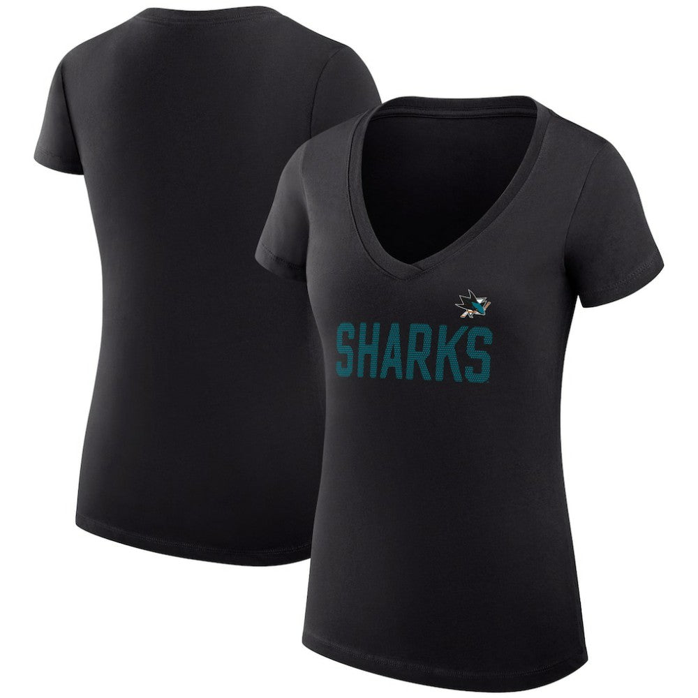 San Jose Sharks G-III 4Her by Carl Banks Women's Super-Slim Fit Lightweight Dot Print Team V-Neck T-Shirt - Black - NHL 200595338