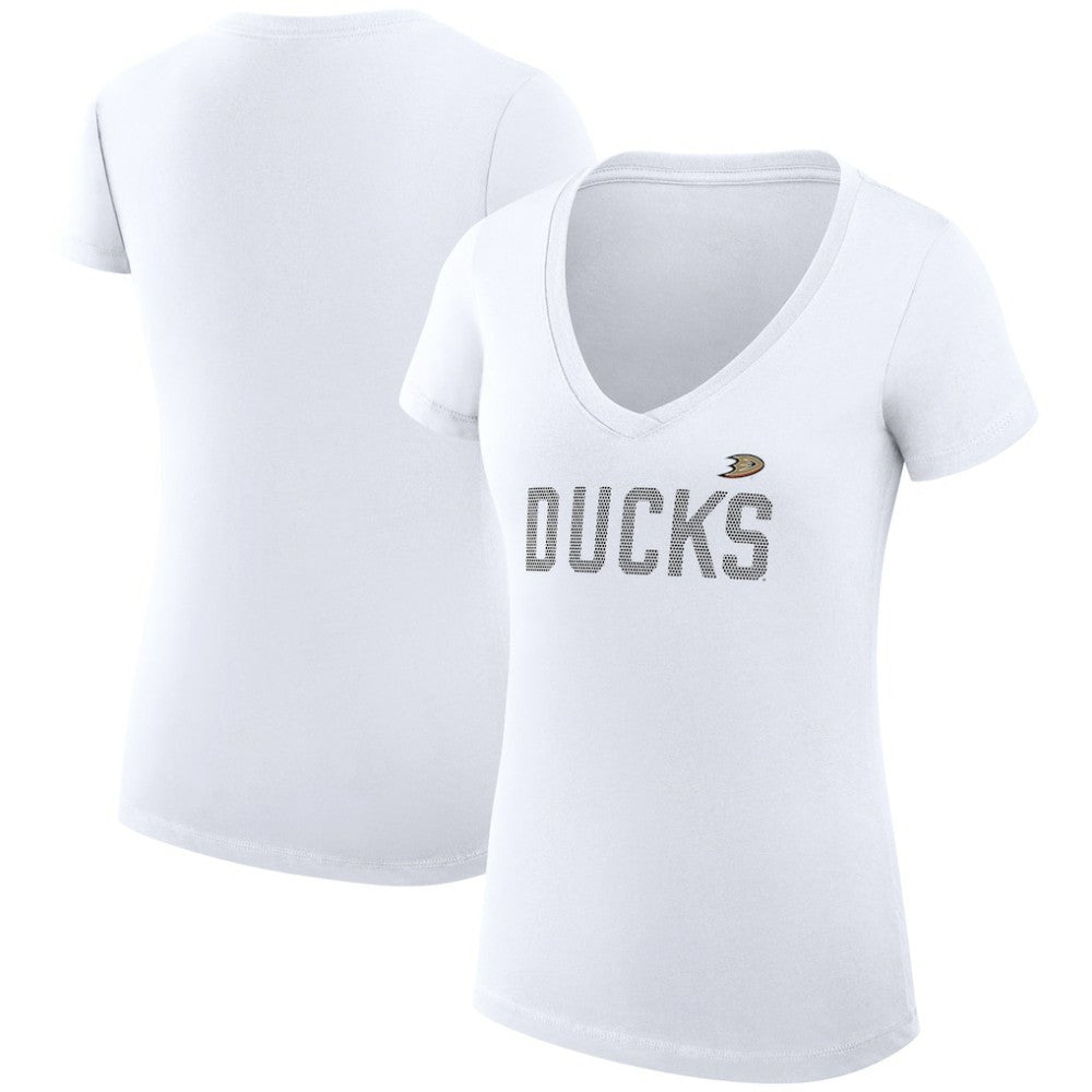 Anaheim Ducks G-III 4Her by Carl Banks Women's Super-Slim Fit Lightweight Dot Print Team V-Neck T-Shirt - White - NHL 200595366