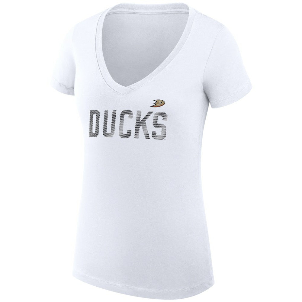 Anaheim Ducks G-III 4Her by Carl Banks Women's Super-Slim Fit Lightweight Dot Print Team V-Neck T-Shirt - White - NHL 200595366