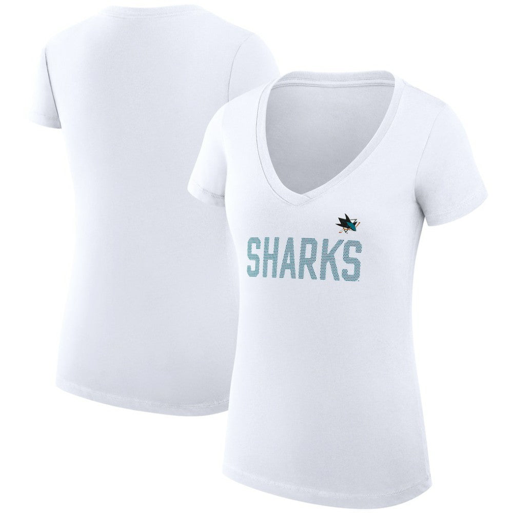 San Jose Sharks G-III 4Her by Carl Banks Women's Super-Slim Fit Lightweight Dot Print Team V-Neck T-Shirt - White - NHL 200595394