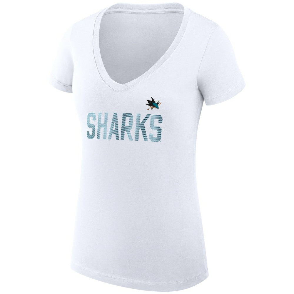 San Jose Sharks G-III 4Her by Carl Banks Women's Super-Slim Fit Lightweight Dot Print Team V-Neck T-Shirt - White - NHL 200595394