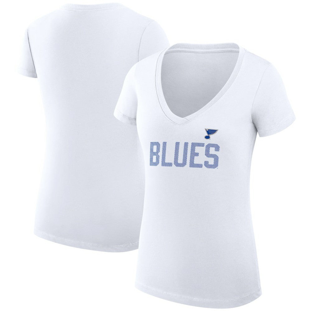St. Louis Blues G-III 4Her by Carl Banks Women's Super-Slim Fit Lightweight Dot Print Team V-Neck T-Shirt - White - NHL 200595396