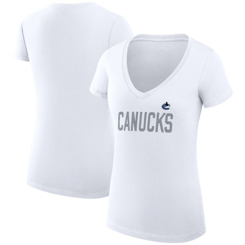 Vancouver Canucks G-III 4Her by Carl Banks Women's Super-Slim Fit Lightweight Dot Print Team V-Neck T-Shirt - White - NHL 200595399