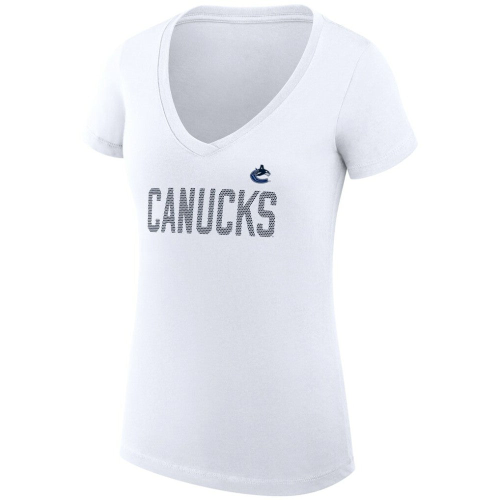 Vancouver Canucks G-III 4Her by Carl Banks Women's Super-Slim Fit Lightweight Dot Print Team V-Neck T-Shirt - White - NHL 200595399