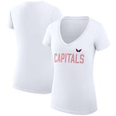 Washington Capitals G-III 4Her by Carl Banks Women's Super-Slim Fit Lightweight Dot Print Team V-Neck T-Shirt - White - NHL 200595401