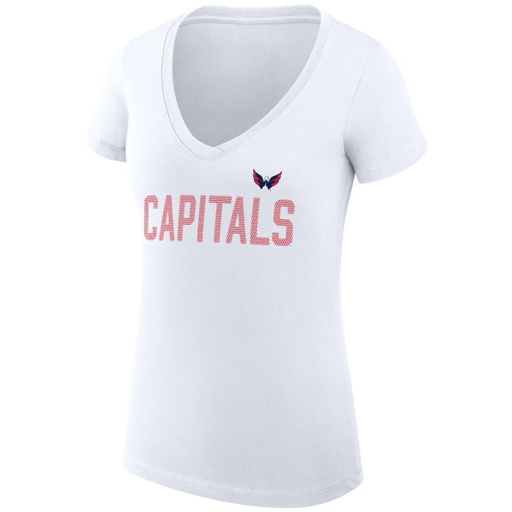 Washington Capitals G-III 4Her by Carl Banks Women's Super-Slim Fit Lightweight Dot Print Team V-Neck T-Shirt - White - NHL 200595401