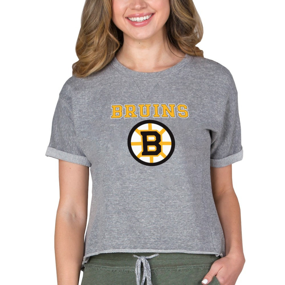 Boston Bruins Concepts Sport Women's Tri-Blend Mainstream Terry Short Sleeve Sweatshirt Top - Heather Gray - NHL 200596330
