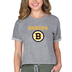 Boston Bruins Concepts Sport Women's Tri-Blend Mainstream Terry Short Sleeve Sweatshirt Top - Heather Gray - NHL 200596330