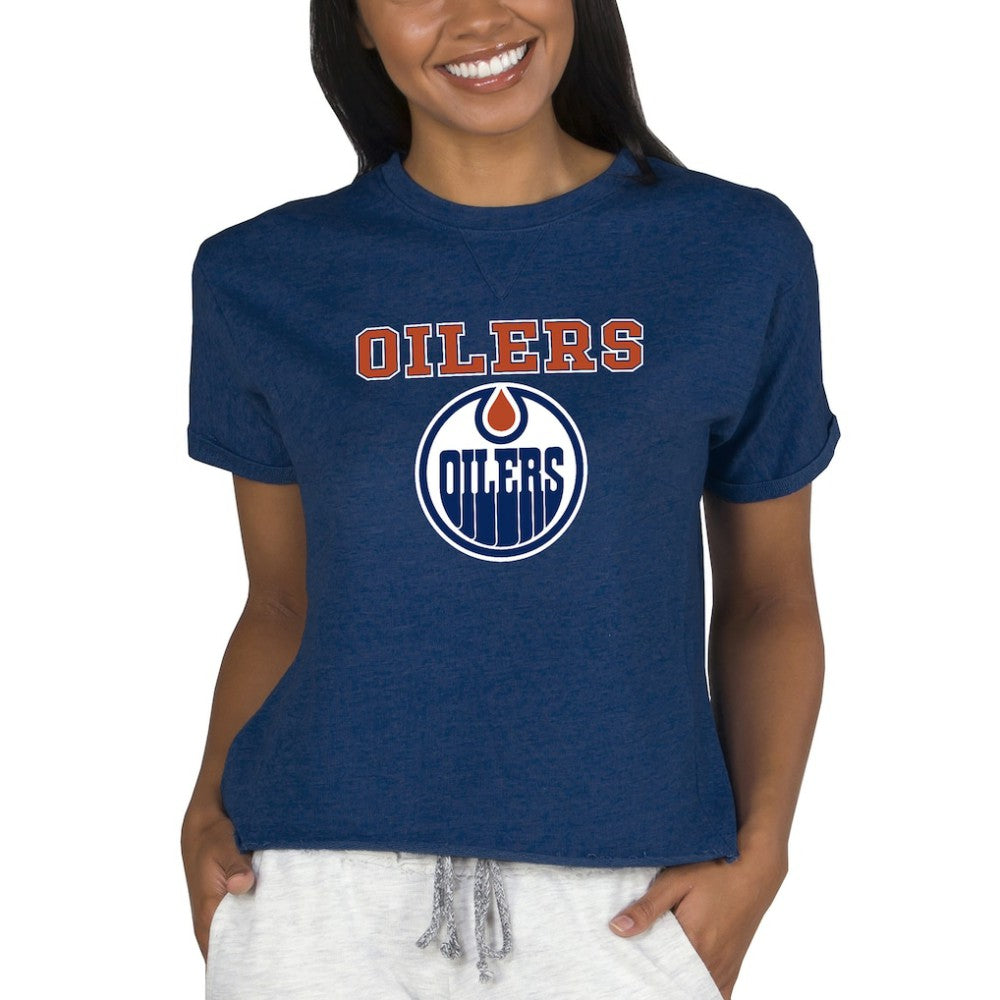 Edmonton Oilers Concepts Sport Women's Tri-Blend Mainstream Terry Short Sleeve Sweatshirt Top - Navy - NHL 200596335