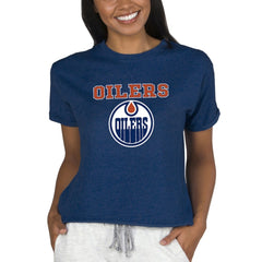 Edmonton Oilers Concepts Sport Women's Tri-Blend Mainstream Terry Short Sleeve Sweatshirt Top - Navy - NHL 200596335