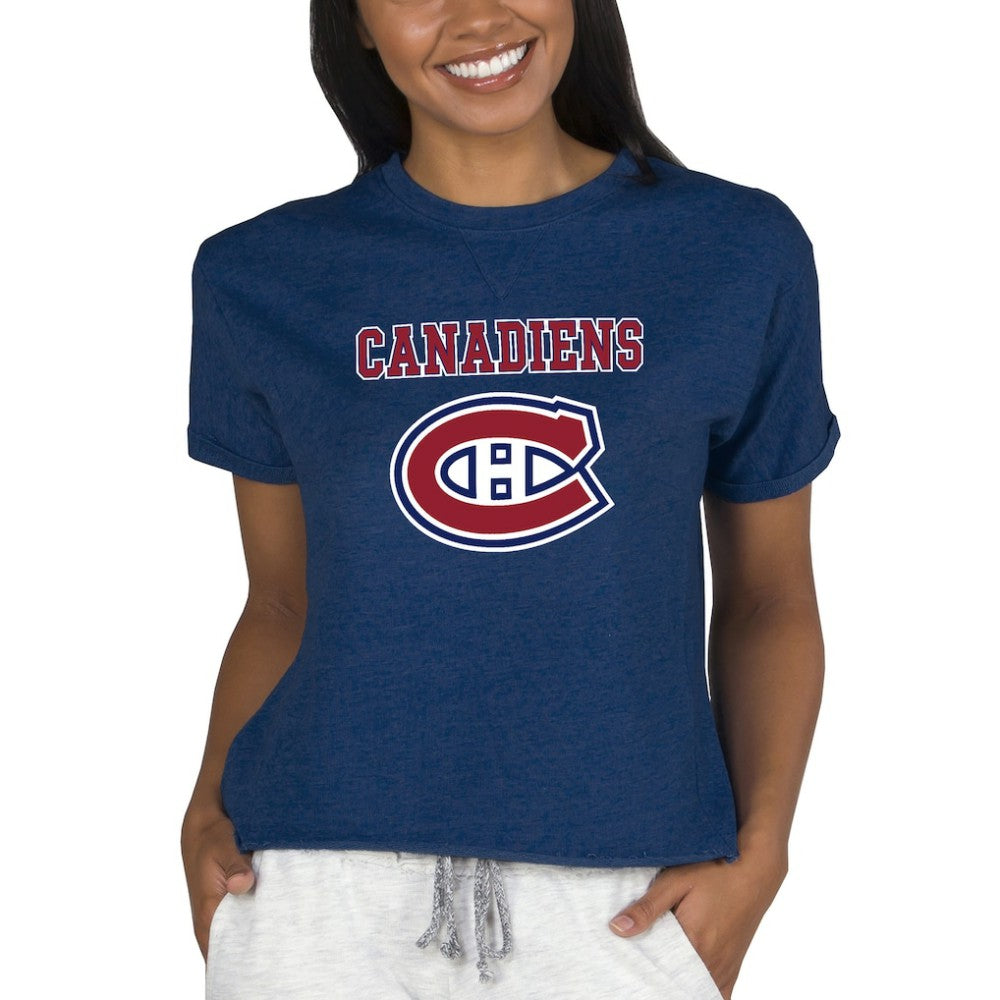 Montreal Canadiens Concepts Sport Women's Tri-Blend Mainstream Terry Short Sleeve Sweatshirt Top - Navy - NHL 200596338