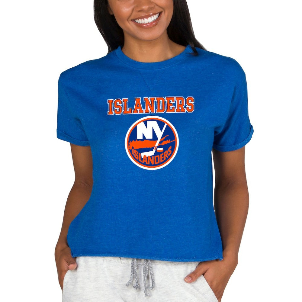 New York Islanders Concepts Sport Women's Tri-Blend Mainstream Terry Short Sleeve Sweatshirt Top - Royal - NHL 200596339