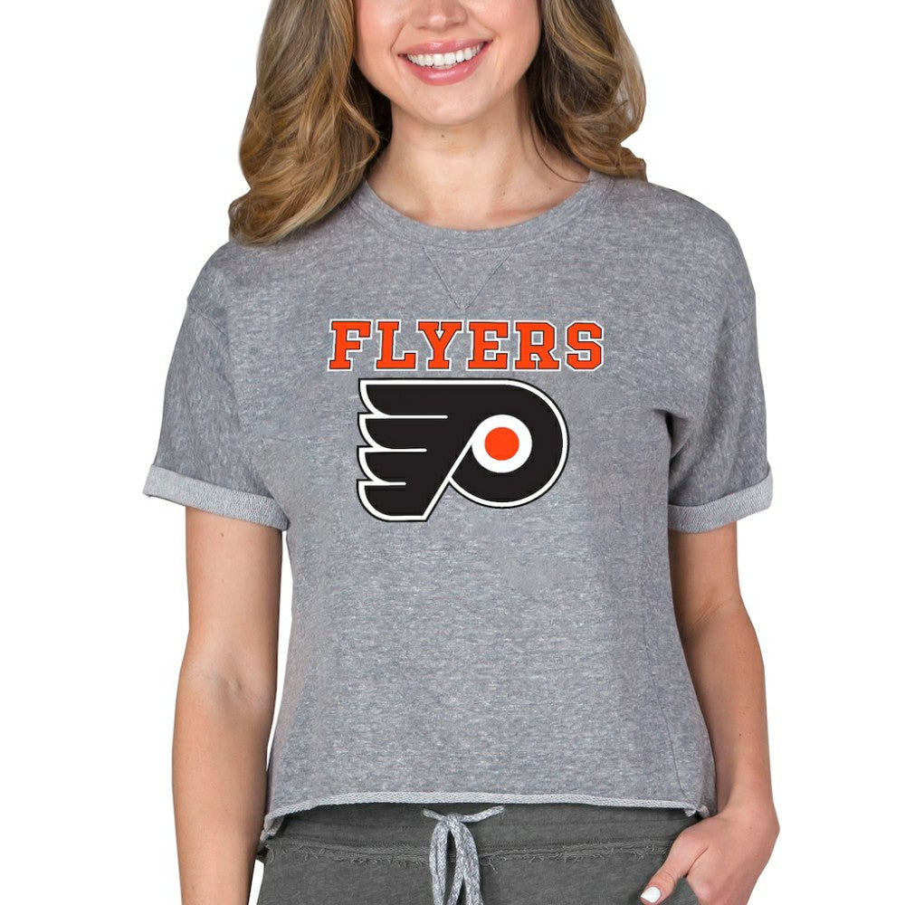 Philadelphia Flyers Concepts Sport Women's Tri-Blend Mainstream Terry Short Sleeve Sweatshirt Top - Heather Gray - NHL 200596341