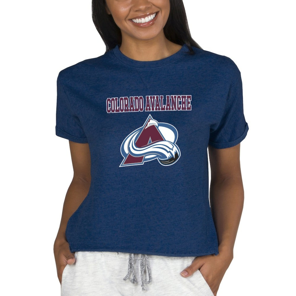 Colorado Avalanche Concepts Sport Women's Tri-Blend Mainstream Terry Short Sleeve Sweatshirt Top - Navy - NHL 200596343