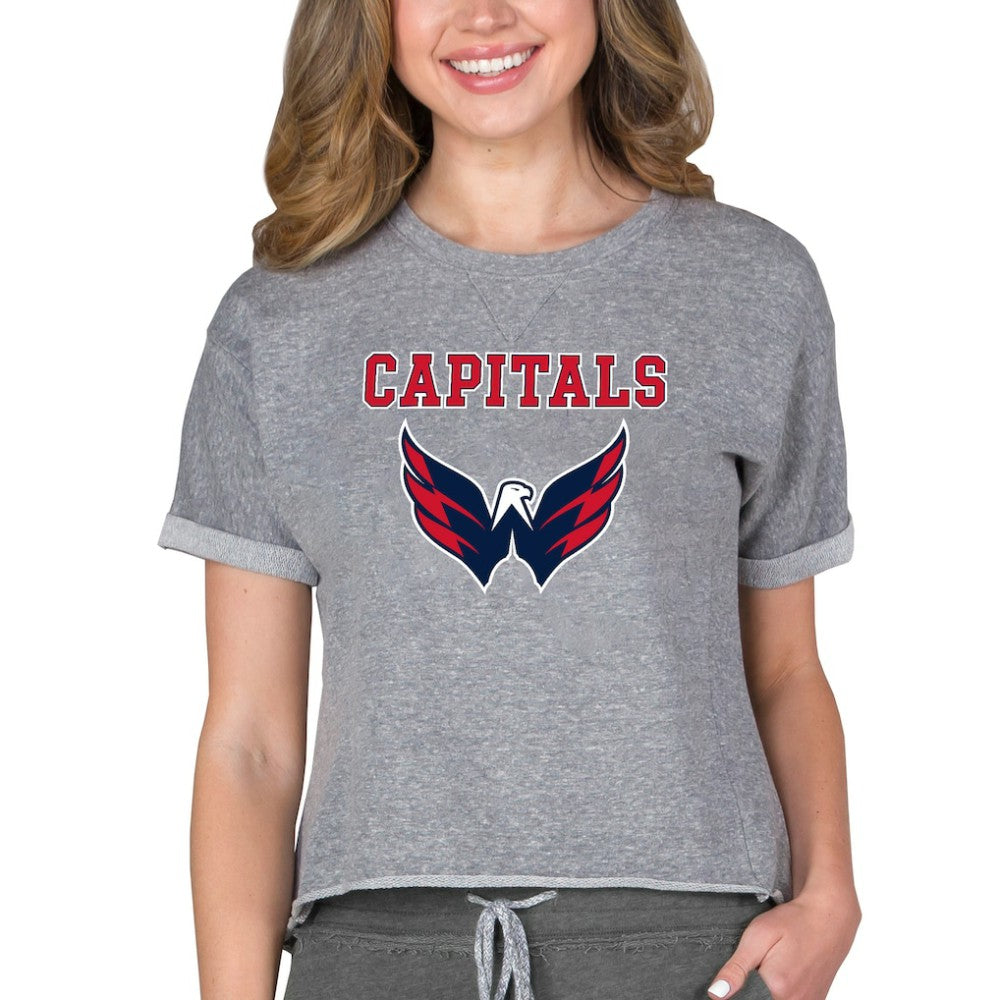 Washington Capitals Concepts Sport Women's Tri-Blend Mainstream Terry Short Sleeve Sweatshirt Top - Heather Gray - NHL 200596347