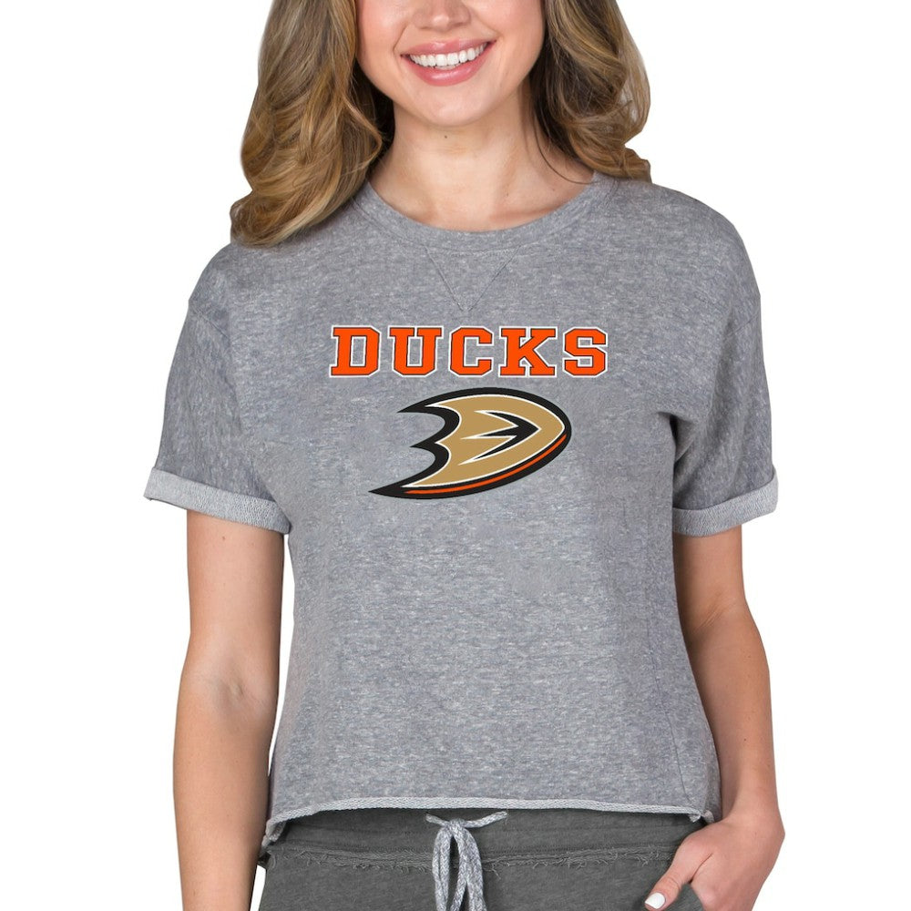 Anaheim Ducks Concepts Sport Women's Tri-Blend Mainstream Terry Short Sleeve Sweatshirt Top - Heather Gray - NHL 200596351
