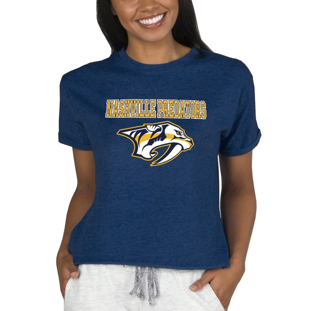 Nashville Predators Concepts Sport Women's Tri-Blend Mainstream Terry Short Sleeve Sweatshirt Top - Navy - NHL 200596354