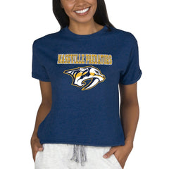 Nashville Predators Concepts Sport Women's Tri-Blend Mainstream Terry Short Sleeve Sweatshirt Top - Navy - NHL 200596354