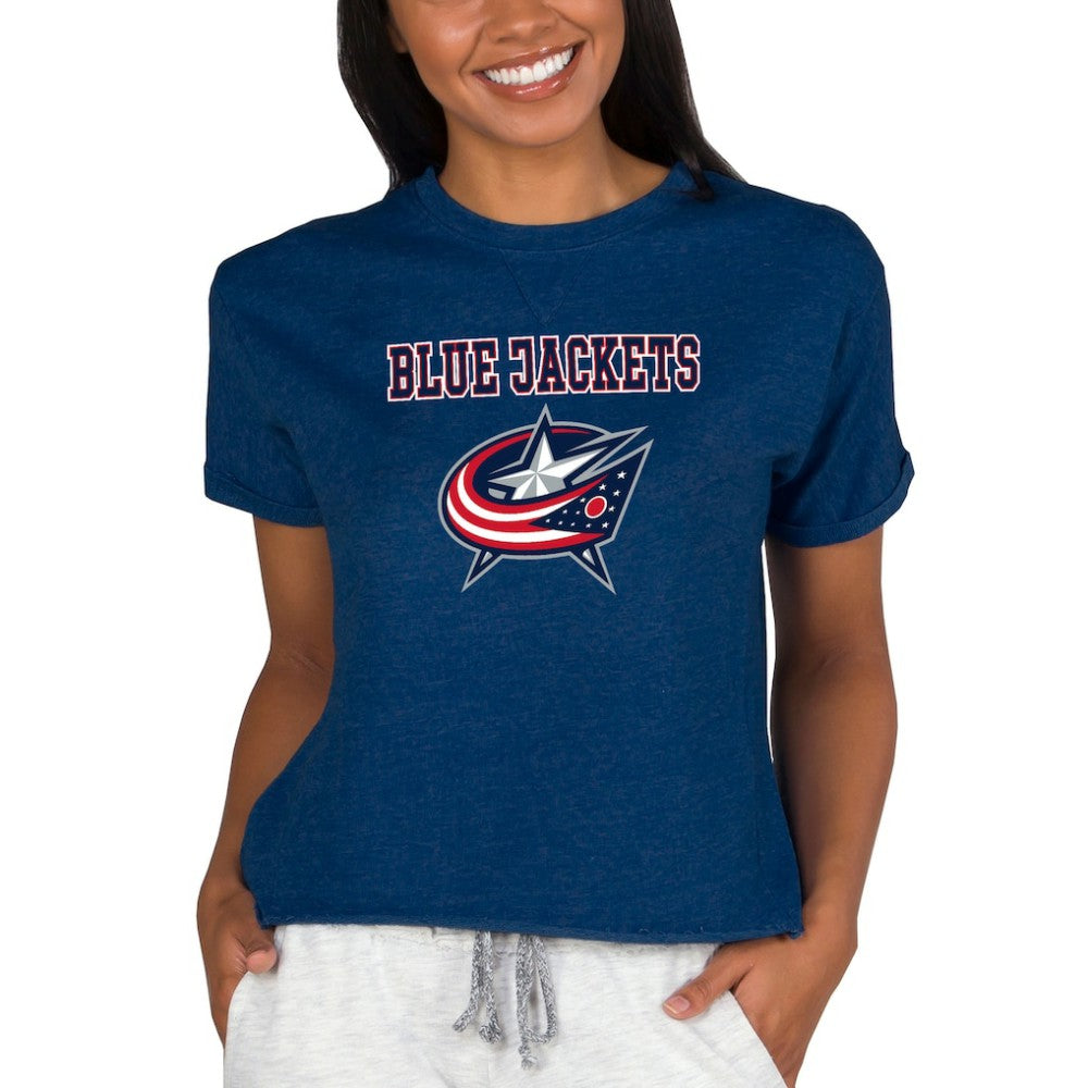 Columbus Blue Jackets Concepts Sport Women's Tri-Blend Mainstream Terry Short Sleeve Sweatshirt Top - Navy - NHL 200596355