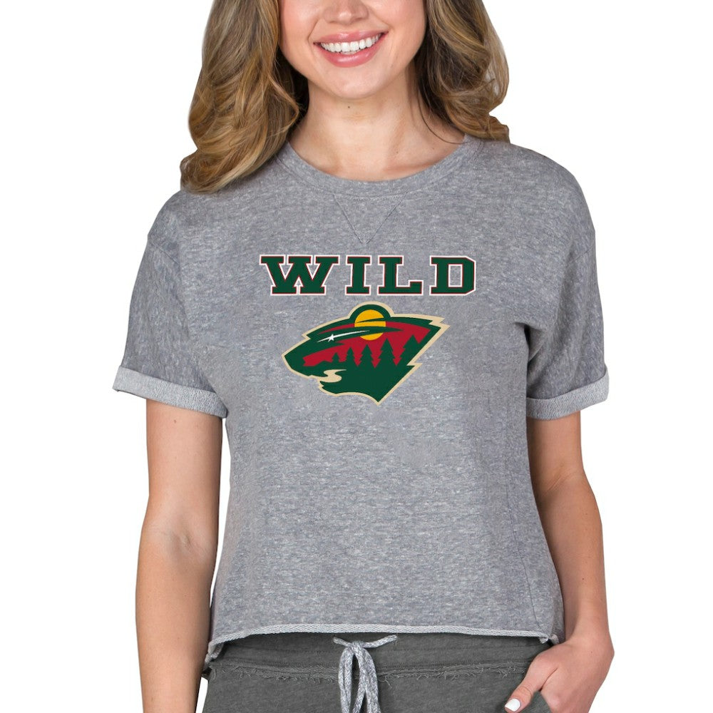 Minnesota Wild Concepts Sport Women's Tri-Blend Mainstream Terry Short Sleeve Sweatshirt Top - Heather Gray - NHL 200596356