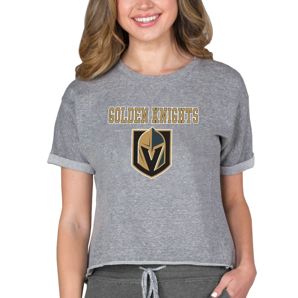 Vegas Golden Knights Concepts Sport Women's Tri-Blend Mainstream Terry Short Sleeve Sweatshirt Top - Heather Gray - NHL 200596359