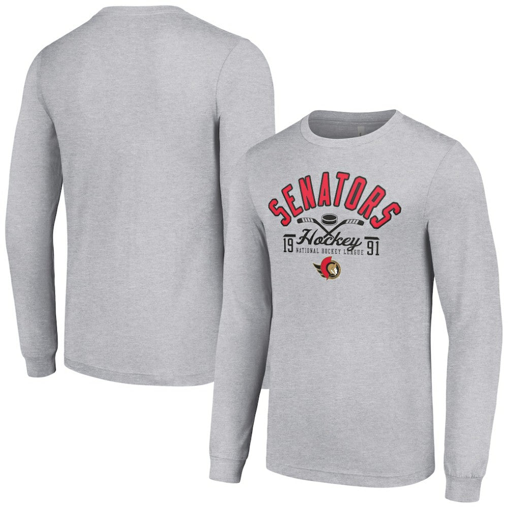 Ottawa Senators Starter Puck Long Sleeve T-Shirt - Heather Gray - NHL 200597950