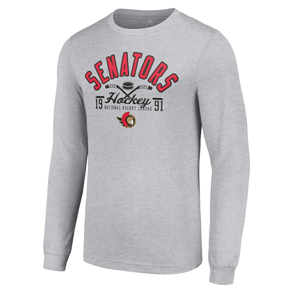Ottawa Senators Starter Puck Long Sleeve T-Shirt - Heather Gray - NHL 200597950