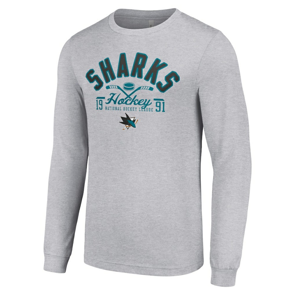 San Jose Sharks Starter Puck Long Sleeve T-Shirt - Heather Gray - NHL 200597958