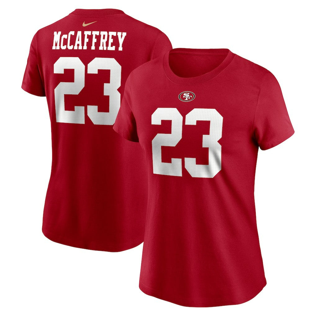 Nike Christian McCaffrey San Francisco 49ers Women's Player Name & Number T-Shirt Scarlet